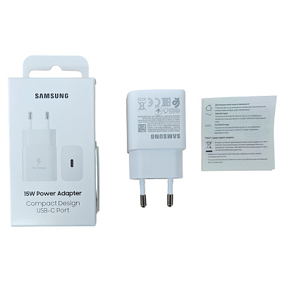 Сетевое зарядное устройство Samsung 15W Power Adapter USB Type-C (EP-T1510NWEGRU), white