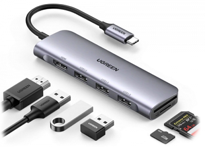 USB Хаб Ugreen CM511 20956A Type C to HDMI +USB 3.0*3 + SD/TF  Converter (20956A)