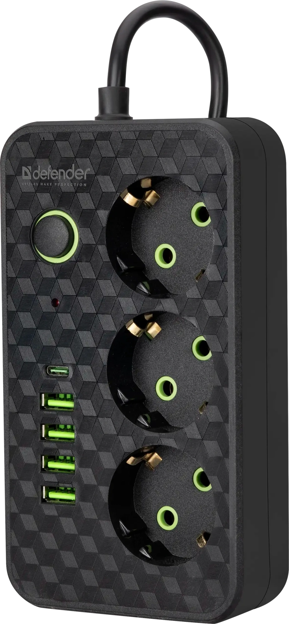 Удлинитель Defender без заземления R220 3 м, 3 розетки, 4xUSB, 1xType-C, черный (99293) Удлинитель Defender без заземления R220 3 м, 3 розетки, 4xUSB, 1xType-C, черный (99293)