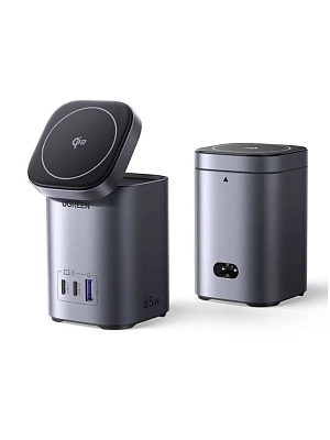 Беспроводное магнитное зарядное устройство 2-in-1, 2xUSB C+1xUSB, 65W, Wireless 15W, X555 (55321)