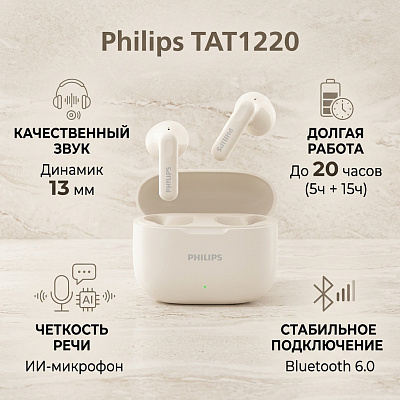 TWS Наушники Philips TAT1220, White (TAT1220-WH)