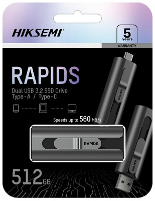 Внешний SSD HikSemi, HS-USB-S560 512G U3, 512GB, Type-A/Type-C, grey (HS-USB-S560 512G U3/G)