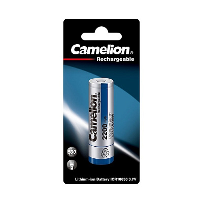 Аккумулятор Camelion Li-Ion ICR18650F-22BP1, 2200mAh/3.7V (1шт.) (ICR18650F-22BP1/ICR18650-2200-BP1)