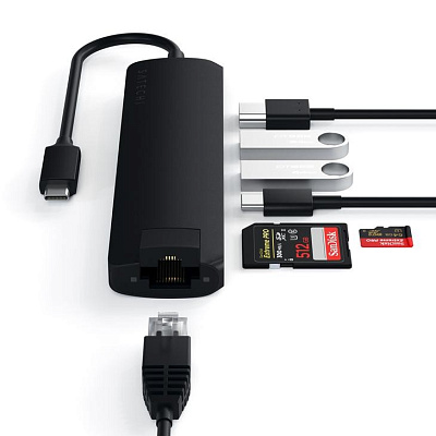Картридер / USB-хаб Satechi Slim Multiport with Ethernet Adapter - Black (ST-UCSMA3K)