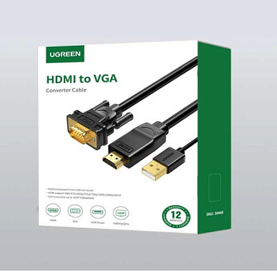 Конвертер UGREEN MM101 HDMI to VGA Converter Cable 1.5m (Black), 30449 (30449)