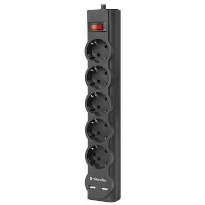 Сетевой фильтр Defender DFS 751 - 1,8 М, 2xUSB, 5 розеток (DFS 751)