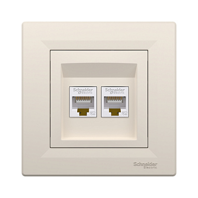 Розетка двойная компьютерная SE EPH4400123 Asfora RJ45 в сборе кремовый (EPH4400123)