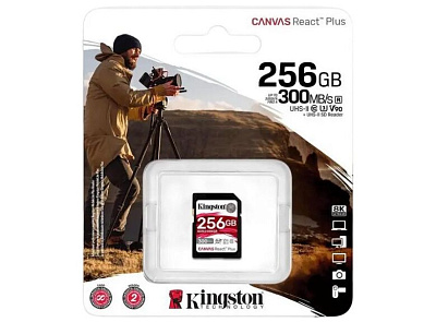  Карта памяти SD, Kingston Canvas React Plus, 256GB, SDR2V6/256GB V60 (SDR2V6/256GB)
