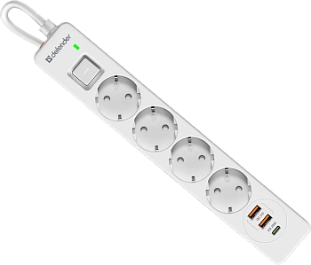 Сетевой фильтр Defender DFS 143 - 3,0 М, 4 розеток, 2xUSB, 1xType-C, белый (99434) Сетевой фильтр Defender DFS 143 - 3,0 М, 4 розеток, 2xUSB, 1xType-C, белый (99434)