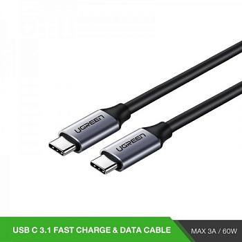 Кабель UGREEN US161 USB 3.1 Type C Male to Type C Male Cable Nickel Plating Aluminum Shell 1.5m (Gray) (50751)
