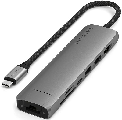 Картридер / USB-хаб Satechi 7-in-1 USB-C Slim Multiport Adapter with Ethernet - Space Grey (ST-P7SM)