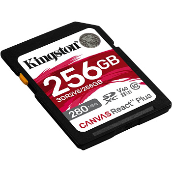  Карта памяти SD, Kingston Canvas React Plus, 256GB, SDR2V6/256GB V60 (SDR2V6/256GB)