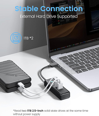 USB хаб 3.0 HUB 2xUSB-A + USB-C, 0.15m (ORICO-PWC2U-U3-015-BK-EP)