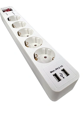 Сетевой фильтр SMART SM-G5WU-5M, 5 розеток, 2xUSB 5V/2.1A, 5м, White (SM-G5WU-5M)