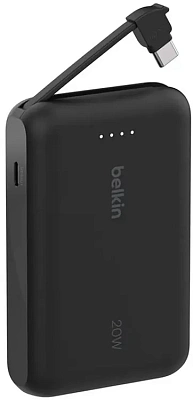 Портативный внешний аккумулятор Belkin 10k PD20w Integrated USB-C Cable, Black (BPB021HQBK)