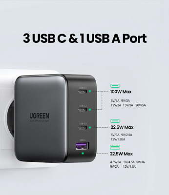 Зарядное устройство Ugreen CD226 USB-A+3 (40747)