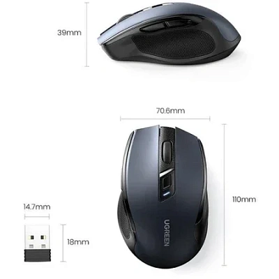 Мышь оптическая беcпроводная MU006 Black UGREEN (90545)