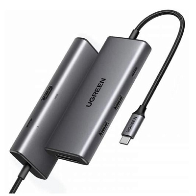 USB Хаб 2-port USB 3.2 Ugreen CM498, Grey (15531)