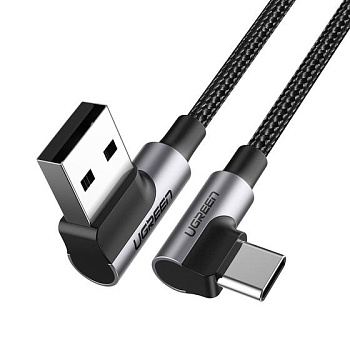 Кабель UGREEN US176 Angled USB 2.0 A to Type C Cable Nickel Plating Aluminum Shell 0.5m (Black) (20855)