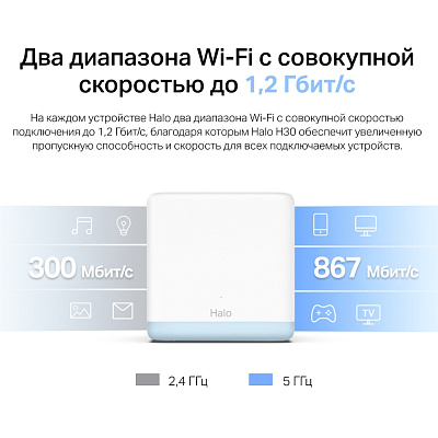 Домашняя Mesh Wi-Fi система AC1200 Mercusys Halo H30 (Halo H30(2-pack)(EU))
