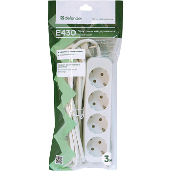 Удлинитель DEFENDER с заземлением E430 3.0 м, 4 розетки (99226)
