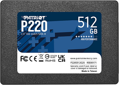 Твердотельный накопитель SSD 512 Gb SATA Patriot P220 P220S512G25 2.5" 3D  (P220S512G25)