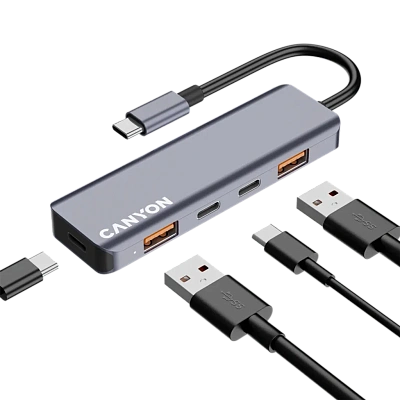 USB-хаб Canyon DS-18 5in1 USB-C Grey (CNS-TDS18)