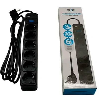 Сетевой фильтр SVC ZC6S-30M-USB/TypeC 3 м. (ZC6S-30M-USB/TypeC)