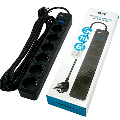 Сетевой фильтр SVC ZC6S-50M-USB/TypeC 5 м. (ZC6S-50M-USB/TypeC)