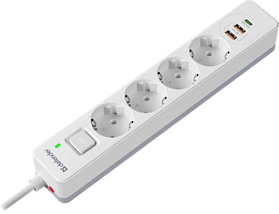 Сетевой фильтр Defender DFS 143 - 3,0 М, 4 розеток, 2xUSB, 1xType-C, белый (99434)
