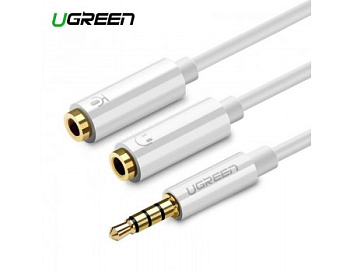 Аудиокабель UGREEN AV141 3.5mm male to 2 Female Audio Cable ABS Case, White, 10789 (10789)