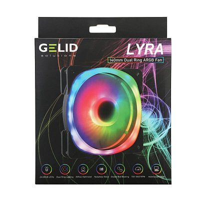 Кулер для корпуса GELID LYRA ARGB, FN-Lyra-01, 14cm, 750-1600rpm, 4Pin, Double Ball Bearing (FN-Lyra-01)