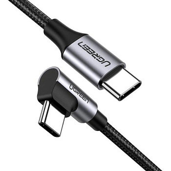 Кабель UGREEN US255 USB-C to Angled USB2.0-C Round Cable M/M Aluminum Shell Nickel Plating 1m (Gray Black) (50123)