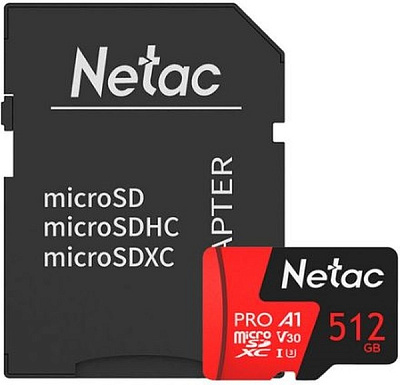 Карта памяти MicroSD 512GB Class 10 V30/A1 Netac NT02P500PRO-512G-R с адаптером (NT02P500PRO-512G-R)