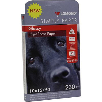 Бумага Lomond A6 (10x15), 230г/м2, 50 листов, глянцевая, односторонняя (0102166)