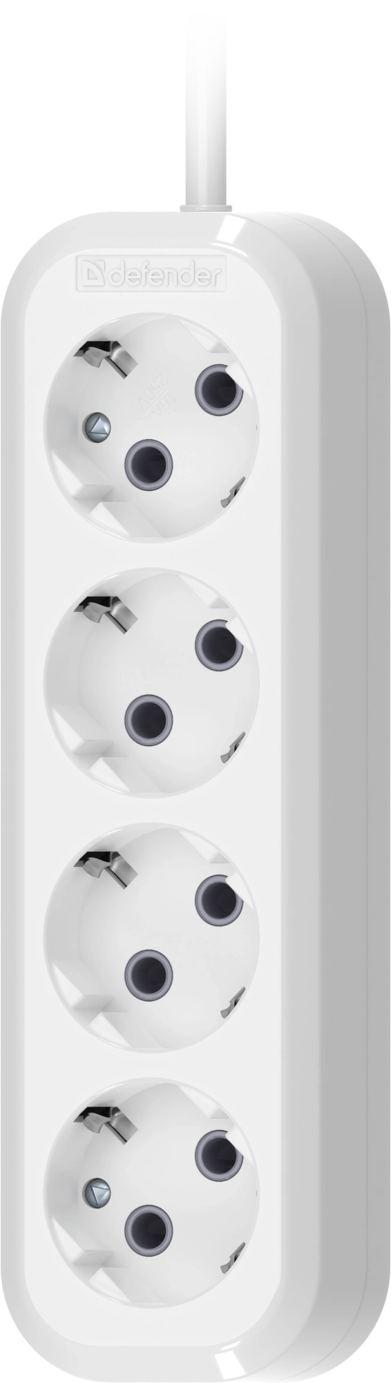 Удлинитель с заземлением Defender R340 16 А, 2 м, 4 розетки, белый (99375)