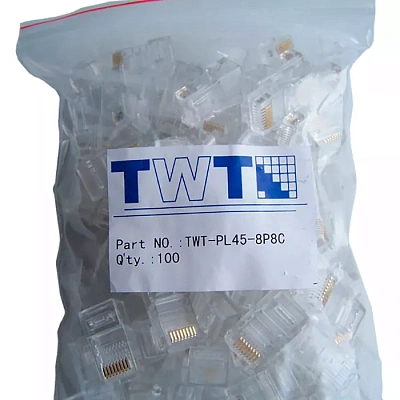 Коннектор RJ45 UTP 8P8C, универсальный, cat.6, 100 шт. (TWT-PL45-8P8C-6)