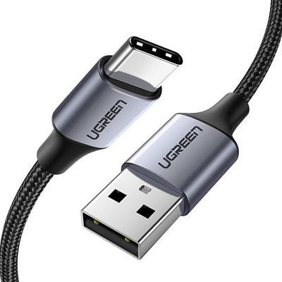 Кабель UGREEN US288 USB-A 2.0 to USB-C Cable Nickel Plating Aluminum Braid 2m (Black) (60128)