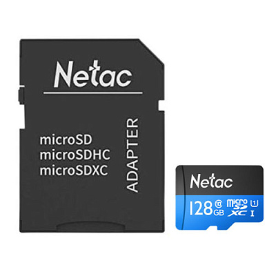 Карта памяти MicroSD 128GB Class 10 U1 Netac P500 NT02P500STN-128G-R с адаптером SD (NT02P500STN-128G-R)