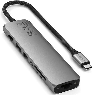 Картридер / USB-хаб Satechi 7-in-1 USB-C Slim Multiport Adapter with Ethernet - Space Grey (ST-P7SM)