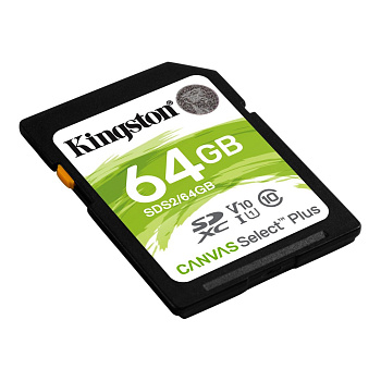 Карта памяти SD, Kingston Canvas Select Plus, 64GB, SDS2/64GB, UHS-I, R100, V10 (SDS2/64GB)