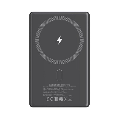 Power Bank CANYON OnPower 510 slim Magnetic 10000 mAh PD20W Dark Grey (CNS-CPB510DG)