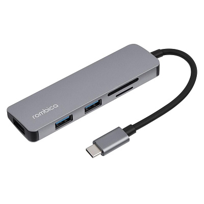 USB Хаб 5-port USB 3.0 Type-C Rombica Trex microSD, Silver (TC-00261)