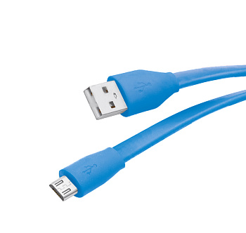 Кабель OLMIO USB 2.0 - microUSB, 1м, 2.1A, голубой, плоский (38700)