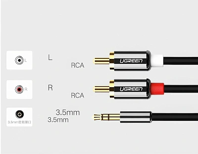 Кабель Ugreen AV116, Audio(m) 3.5mm - 2RCA(m), 2m (10584)