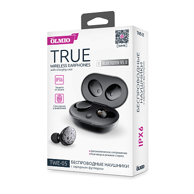 Наушники-вкладыши беспроводные OLMIO "TWE-05", Bluetooth 5.0, True Wireless (39356)