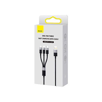 Интерфейсный кабель Baseus StarSpeed 1-for-3 USB to M+L+C 3.5A 1.2m Black (CAXS000001)
