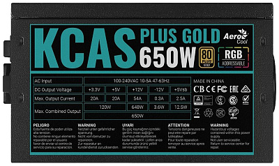 Блок питания AeroCool KCAS Plus Gold 650W RGB (650W AEROCOOL KCAS PLUS GOLD 650W RGB)