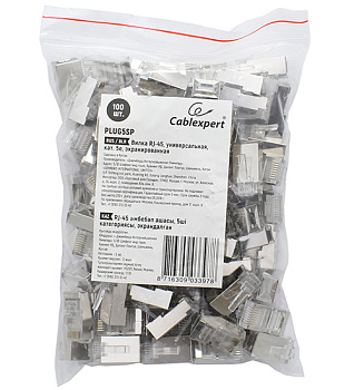 Коннектор RJ-45 Cablexpert PLUG5SP/100, Cat.5, FTP, (в пакете 100 штук), экранированные (PLUG5SP/100)