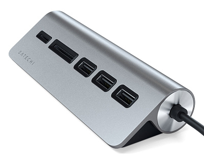 USB хаб Satechi Type-C Aluminum USB 3.0 Hub & Card Reader - Space Gray (ST-TCHCRM)
